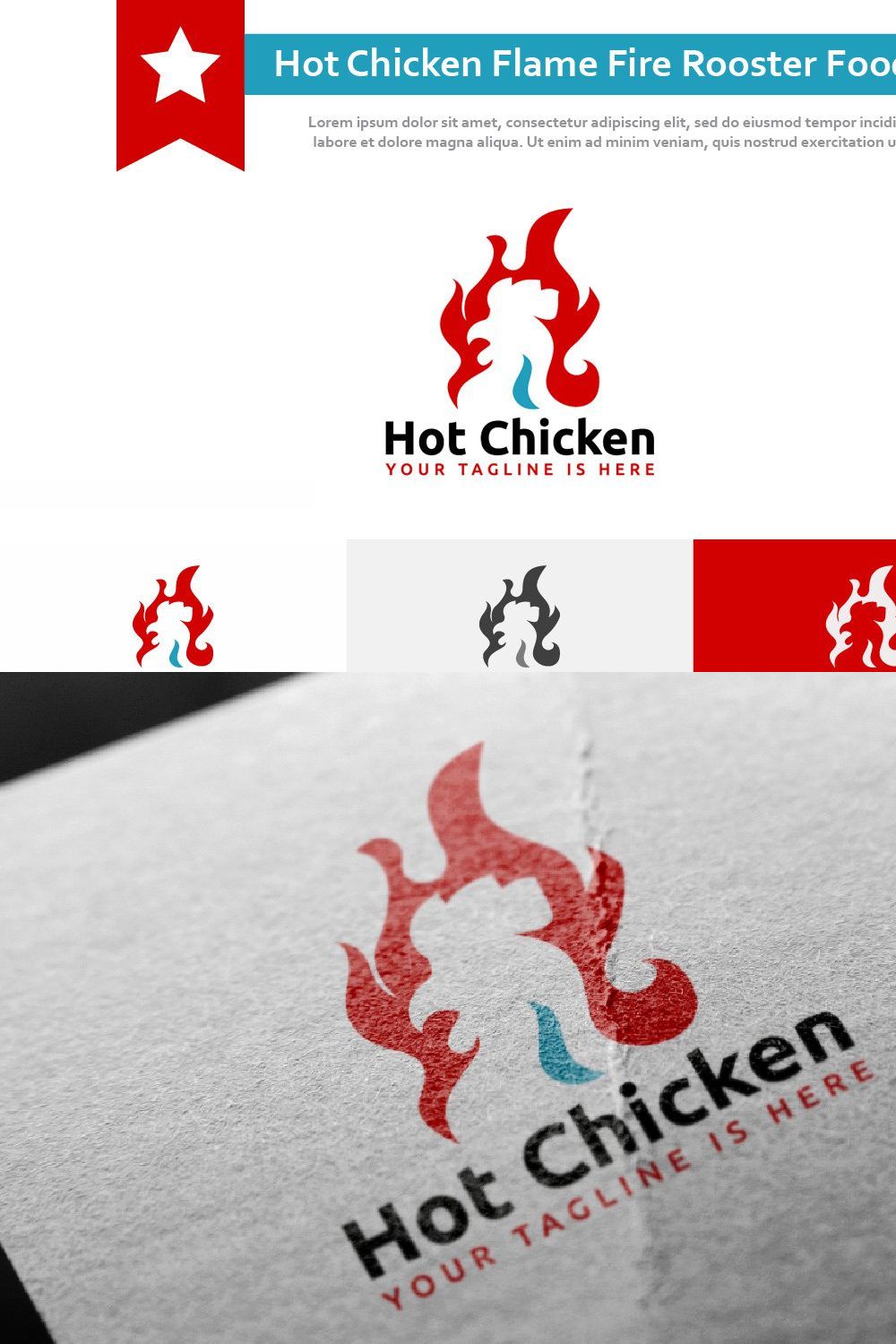 Hot Chicken Flame Fire Rooster Logo pinterest preview image.