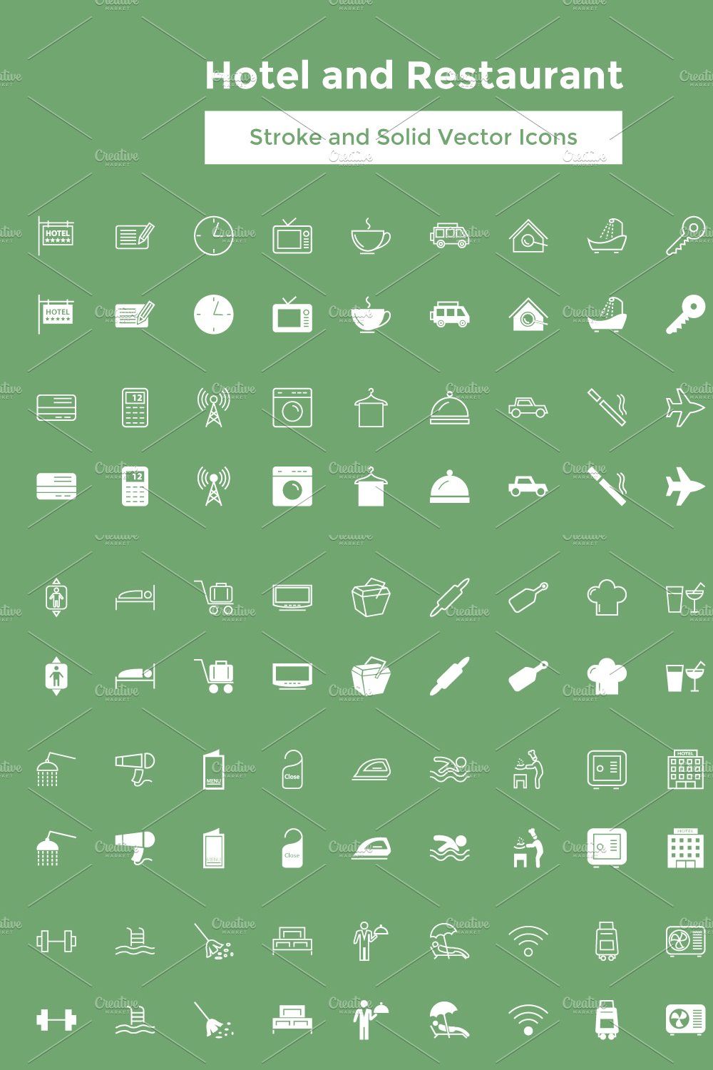 Hotel and Restaurant Vector Icons pinterest preview image.