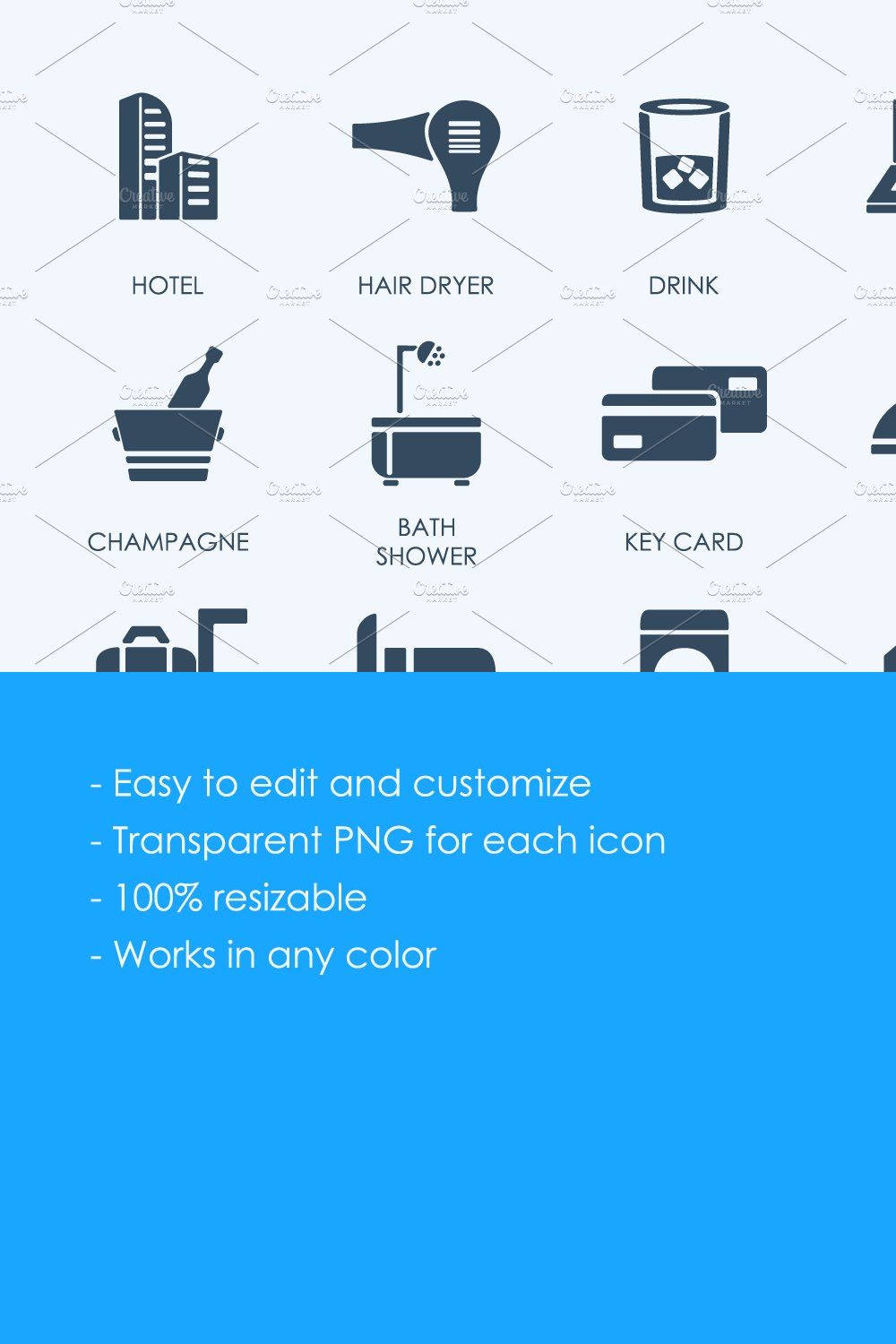 Hotel icons pinterest preview image.