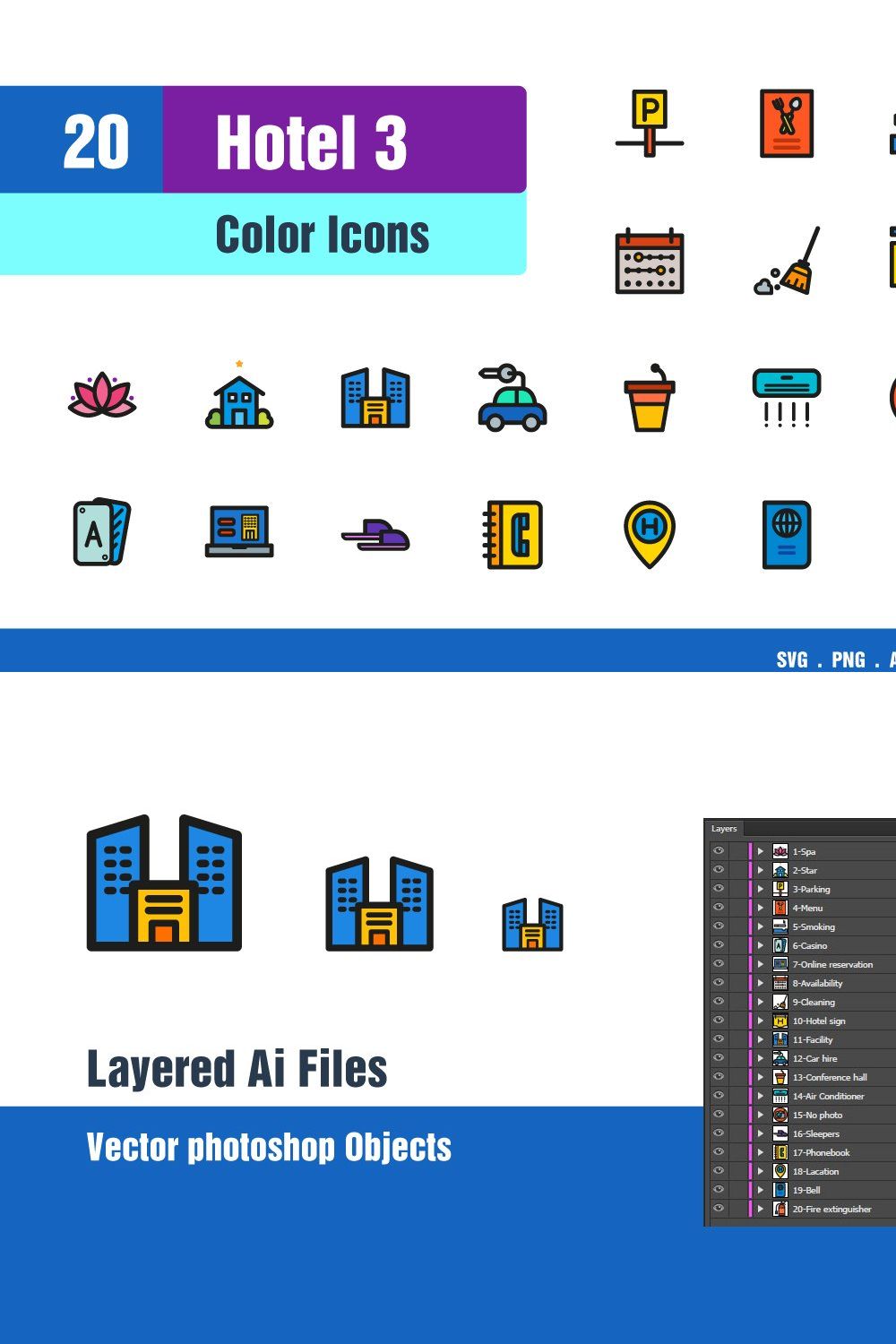 Hotel Icons pinterest preview image.