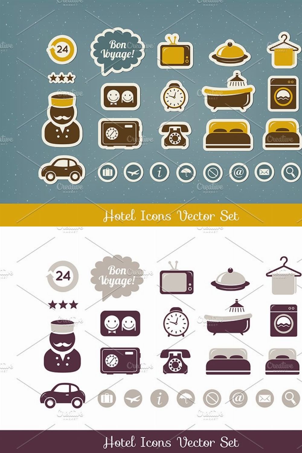 Hotel icons set pinterest preview image.