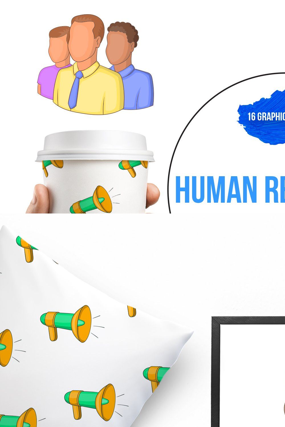 Human resources icons set, cartoon pinterest preview image.