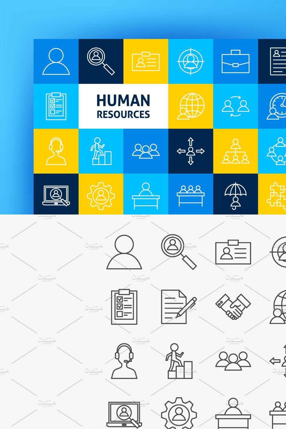 Human Resources Line Art Icons Set pinterest preview image.