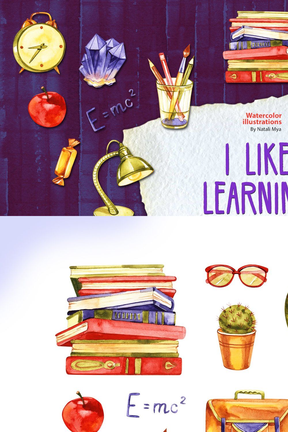 I like learning - watercolor set pinterest preview image.