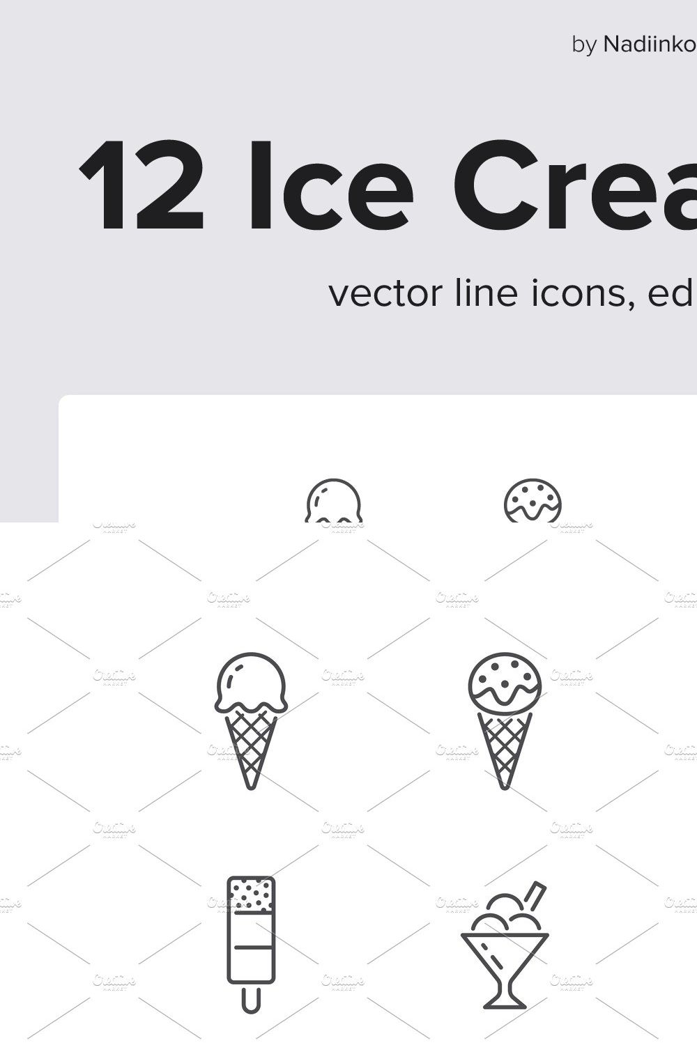 Ice Cream Line Icons pinterest preview image.