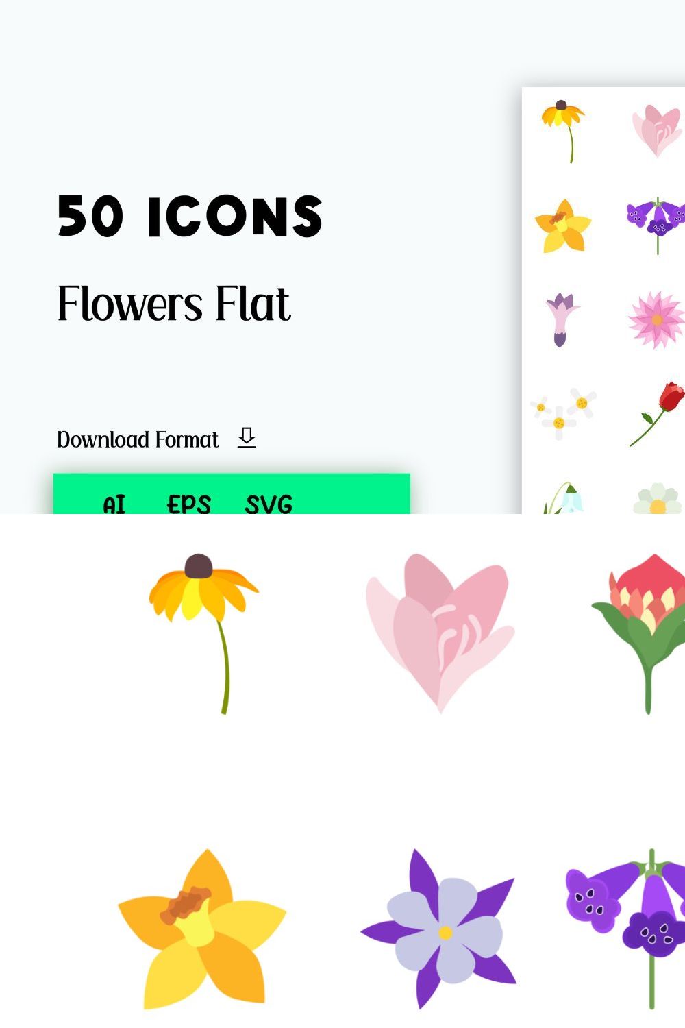 Icon Pack: Flower Flat (50 Icons) pinterest preview image.