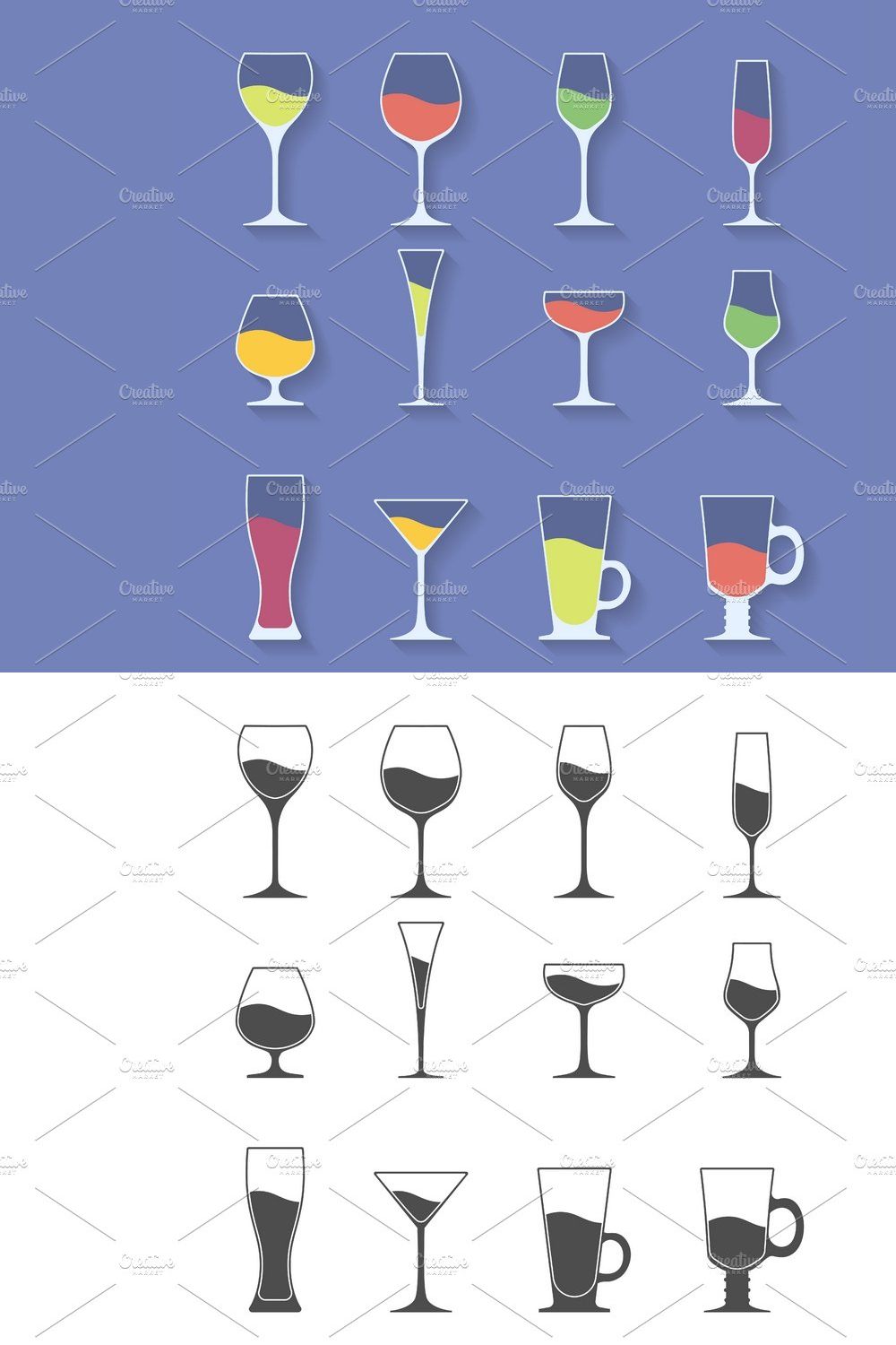 Icon set of alcohol glasses pinterest preview image.