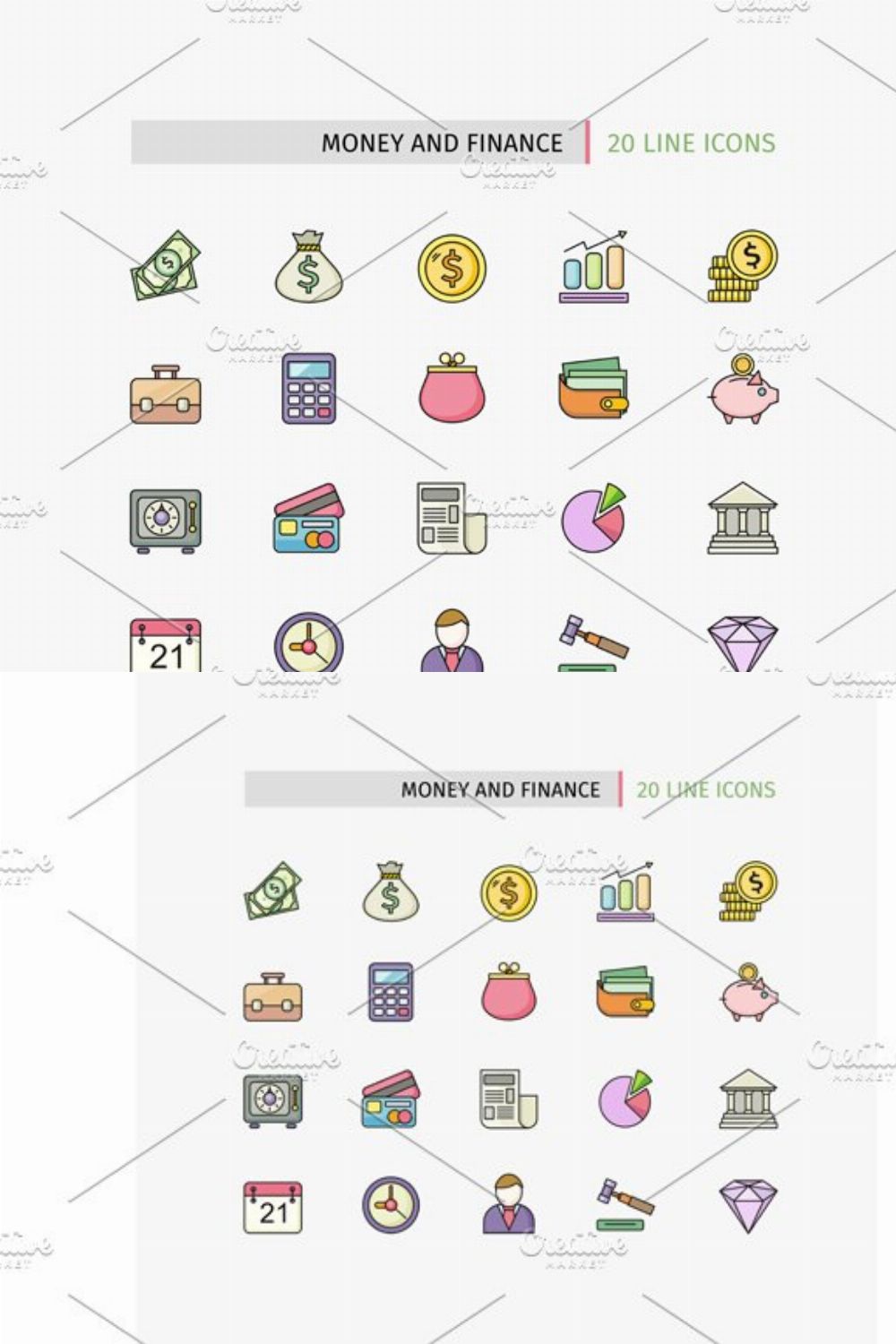 Icons of Money and Finance pinterest preview image.