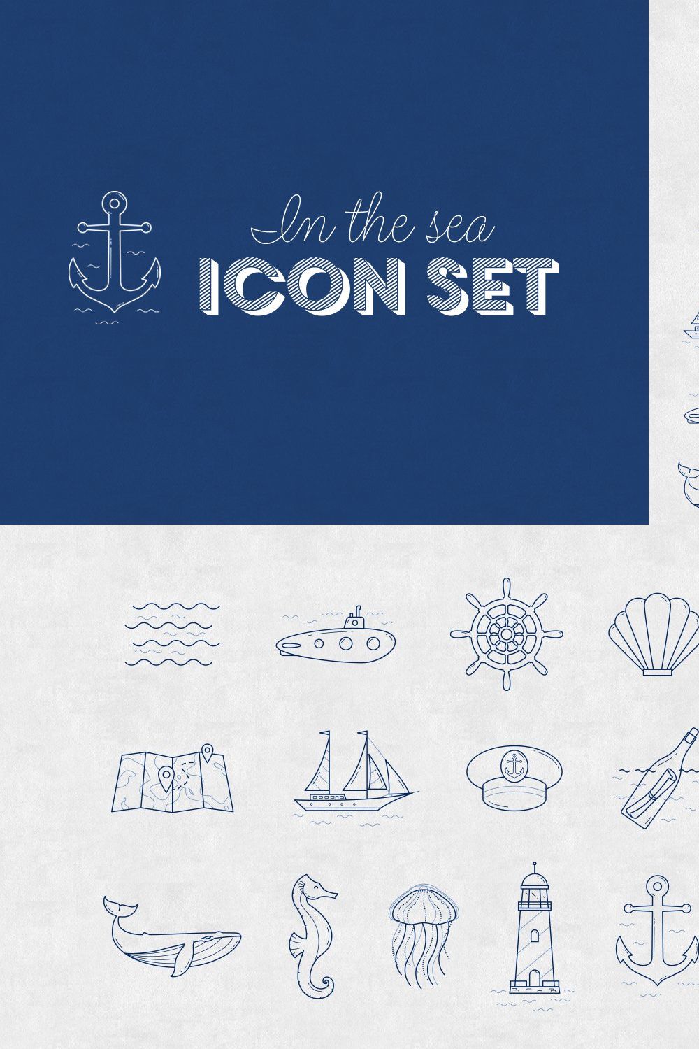In the sea - vector linear icon set pinterest preview image.