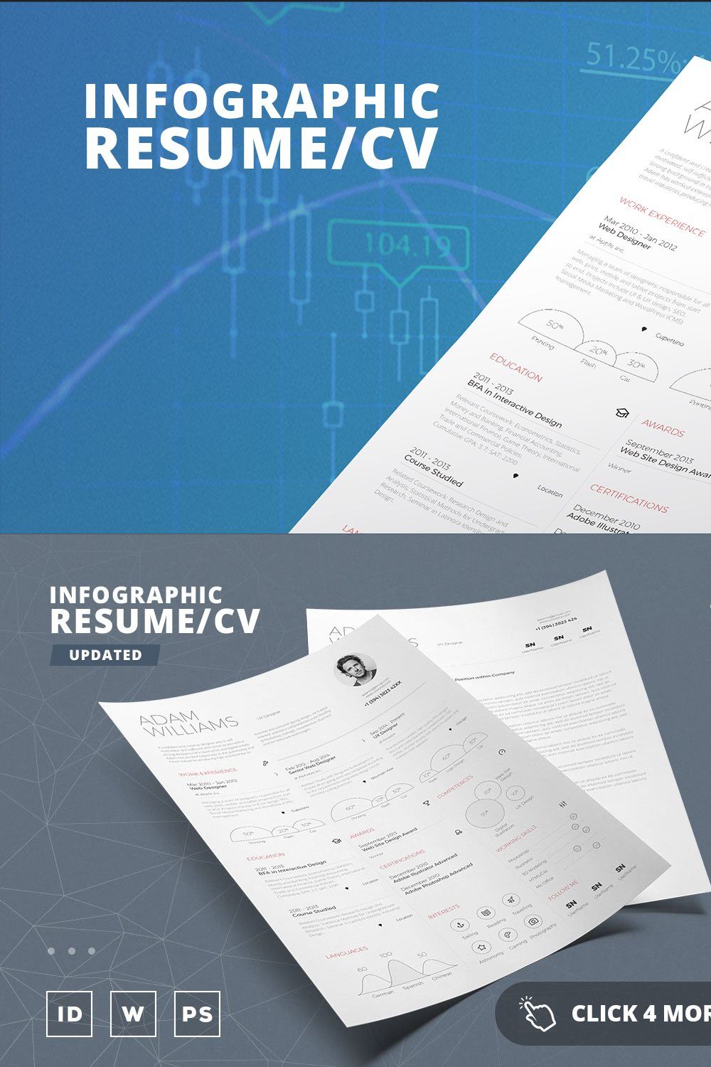 Infographic Resume/Cv Template Vol.4 pinterest preview image.