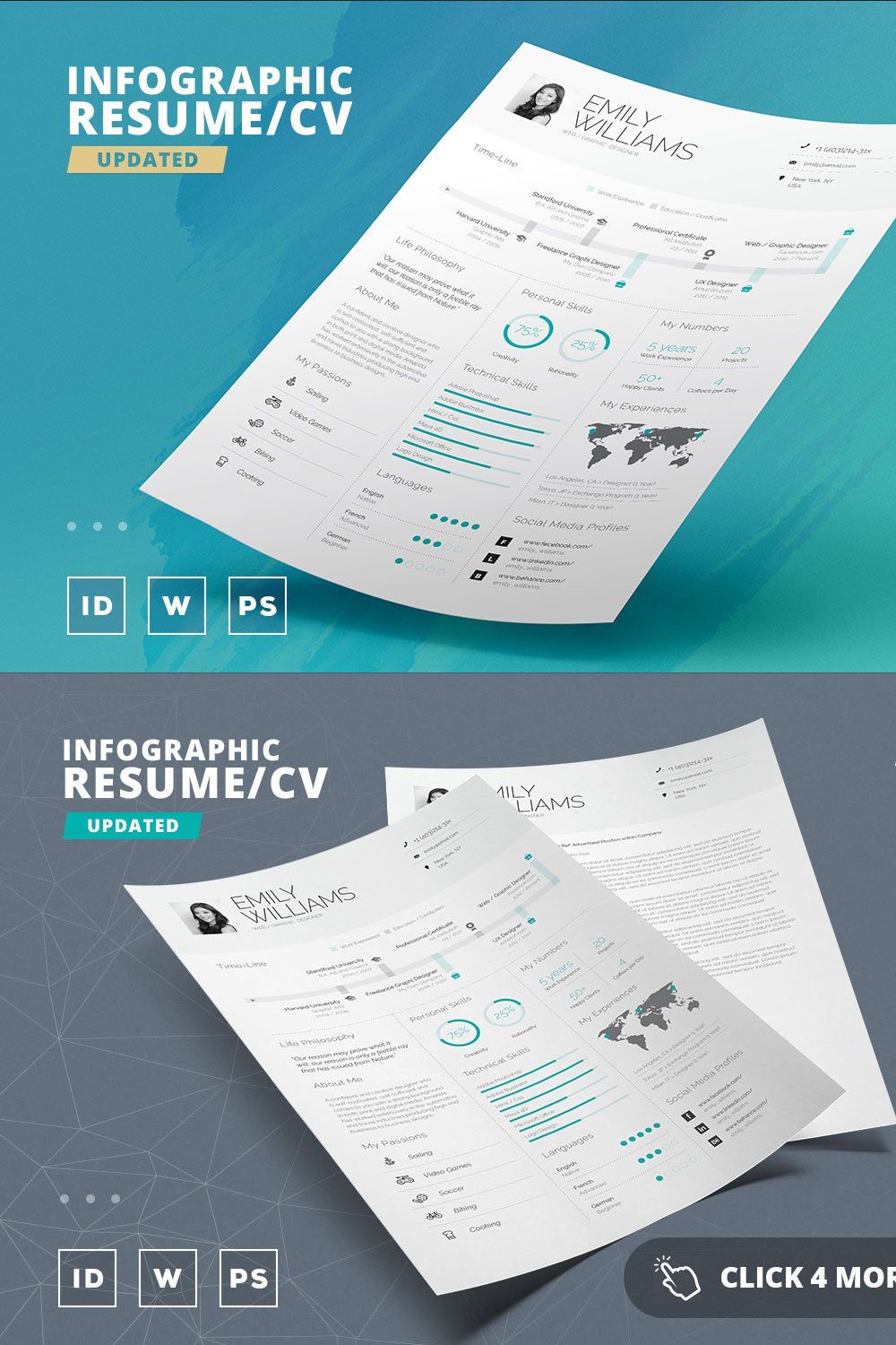Infographic Resume/Cv Template Vol.8 pinterest preview image.