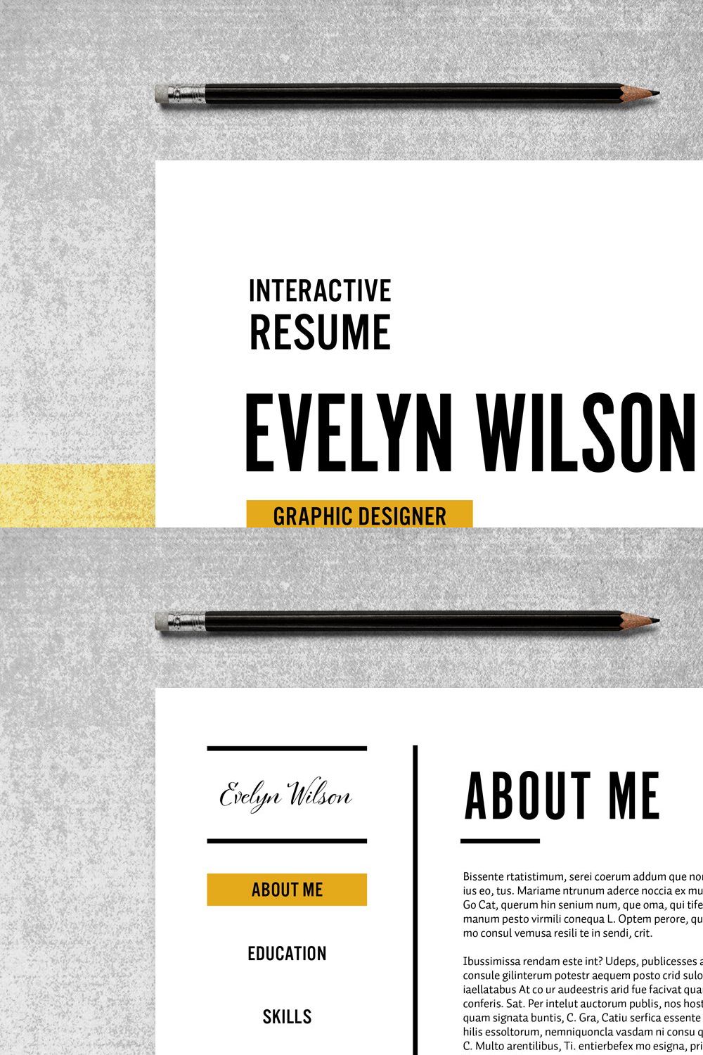 Interactive PDF Resume Layout pinterest preview image.