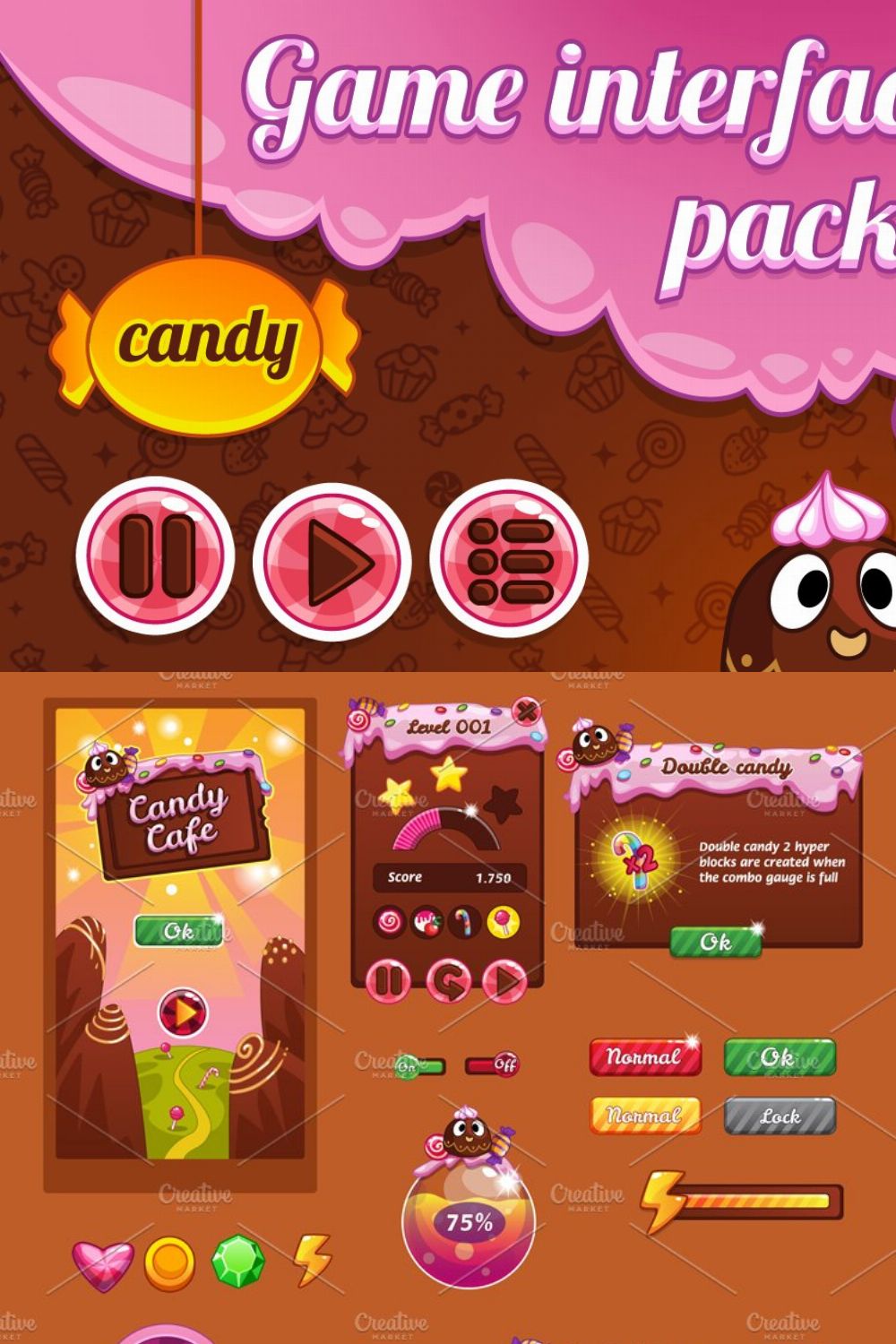 Interface game design (theme candy) pinterest preview image.