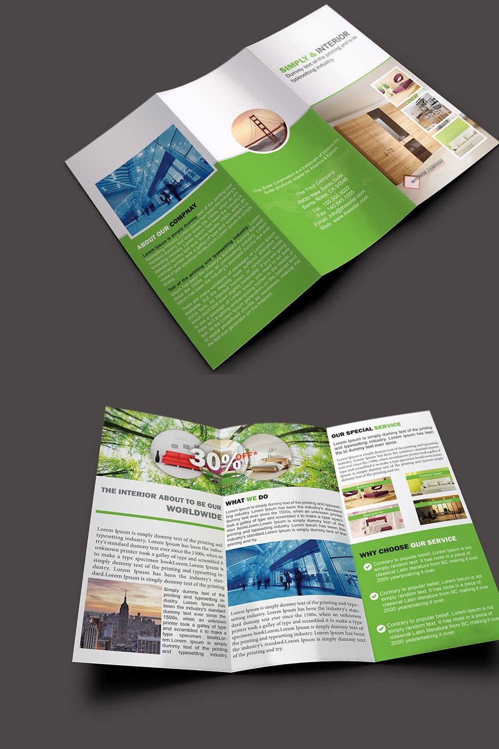 Interior Trifold Brochure Template pinterest preview image.