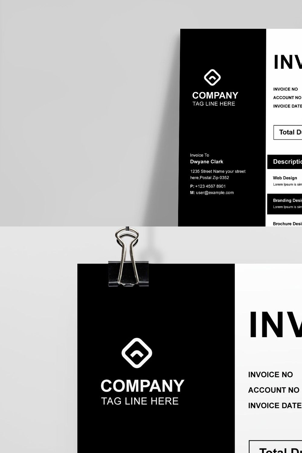 Invoice Layout With Black Sidebar pinterest preview image.