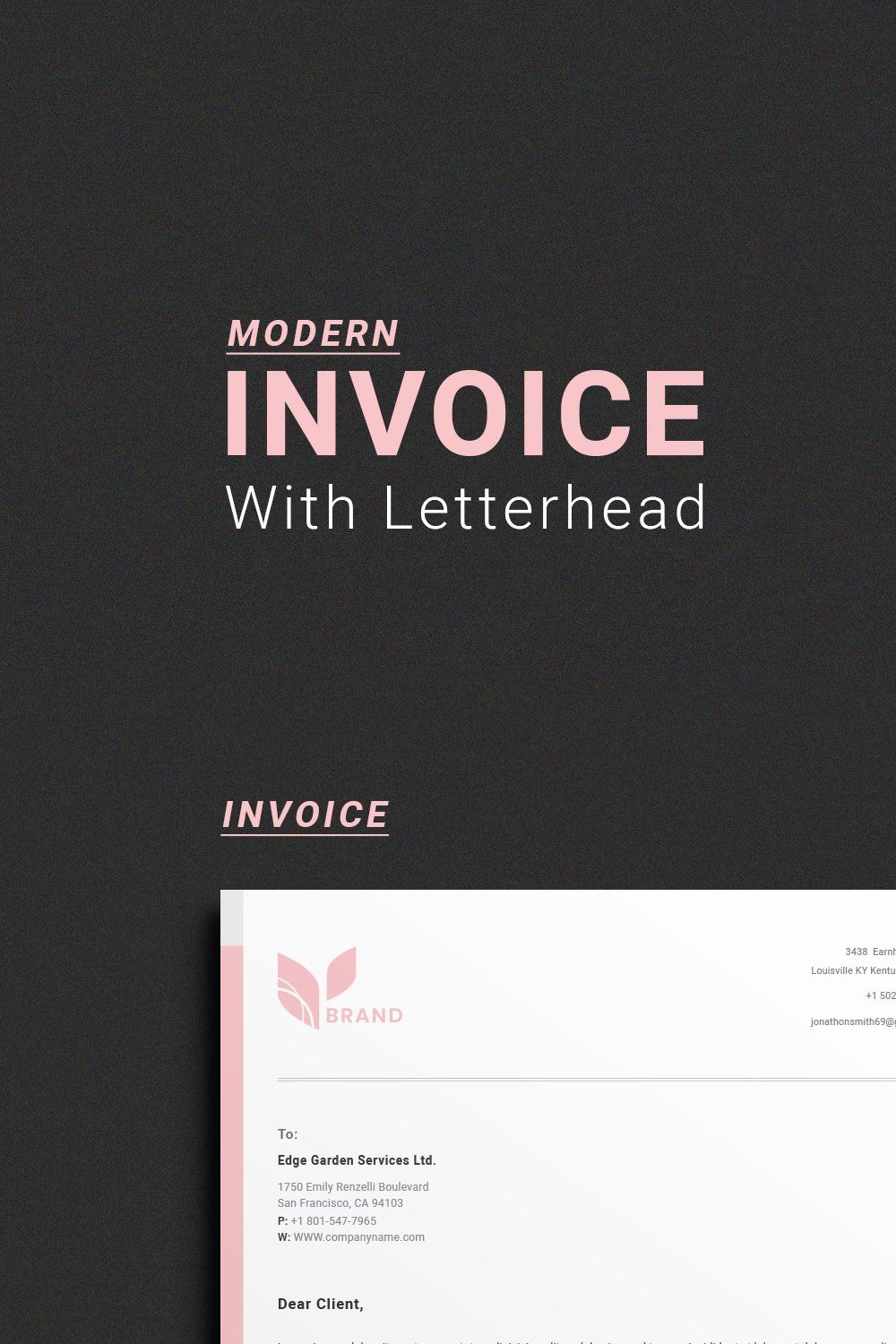 Invoice + Letterhead pinterest preview image.