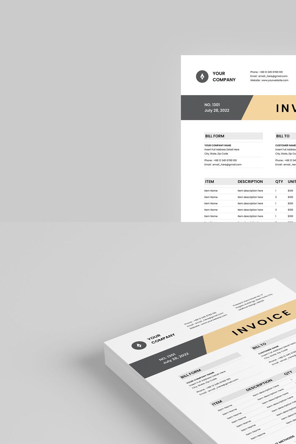 Invoice | MS Word & Indesign pinterest preview image.