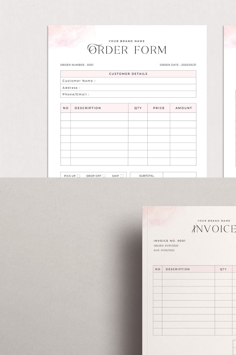 Invoice & Order form Template Canva pinterest preview image.