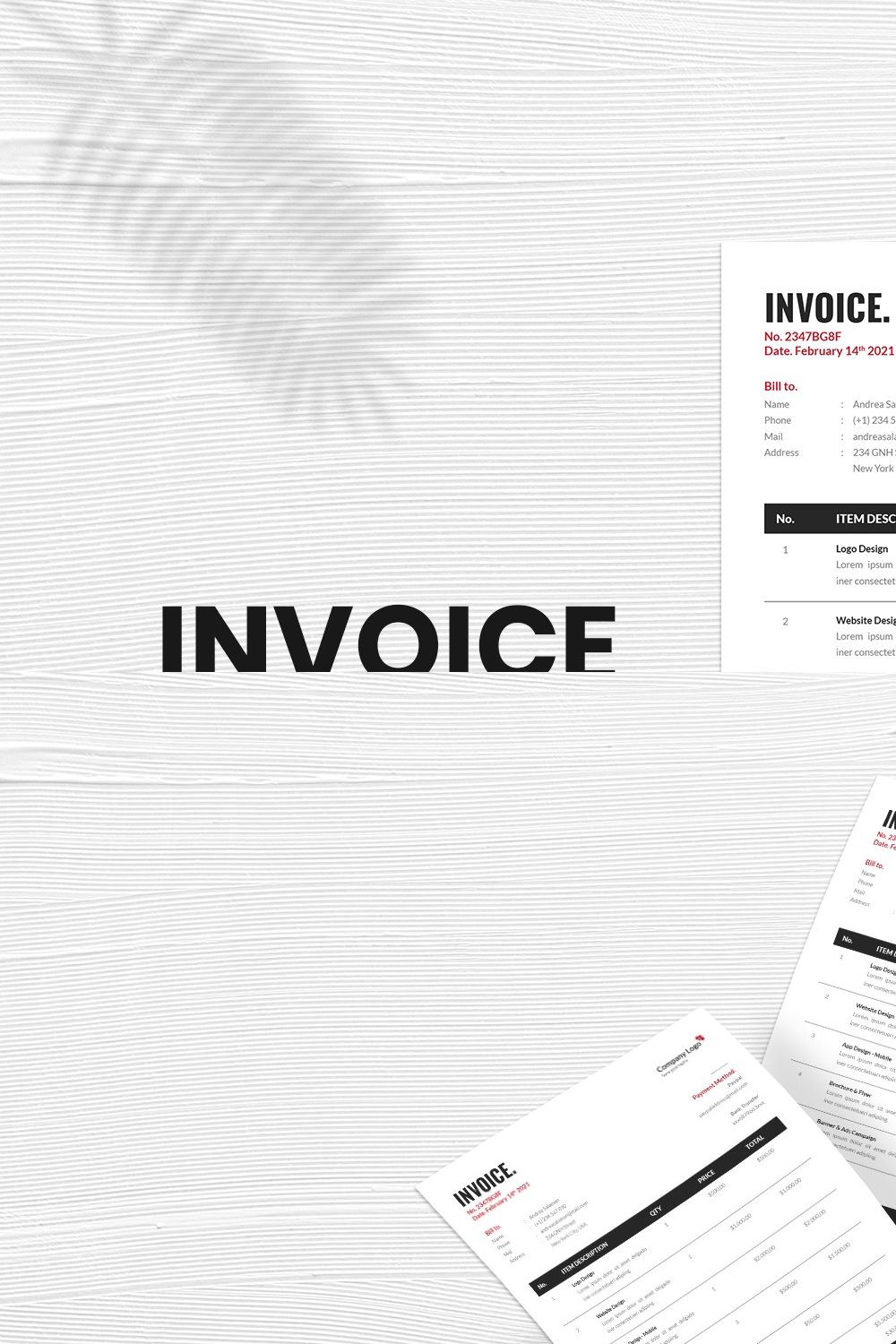 Invoice - Professional Clean Design pinterest preview image.