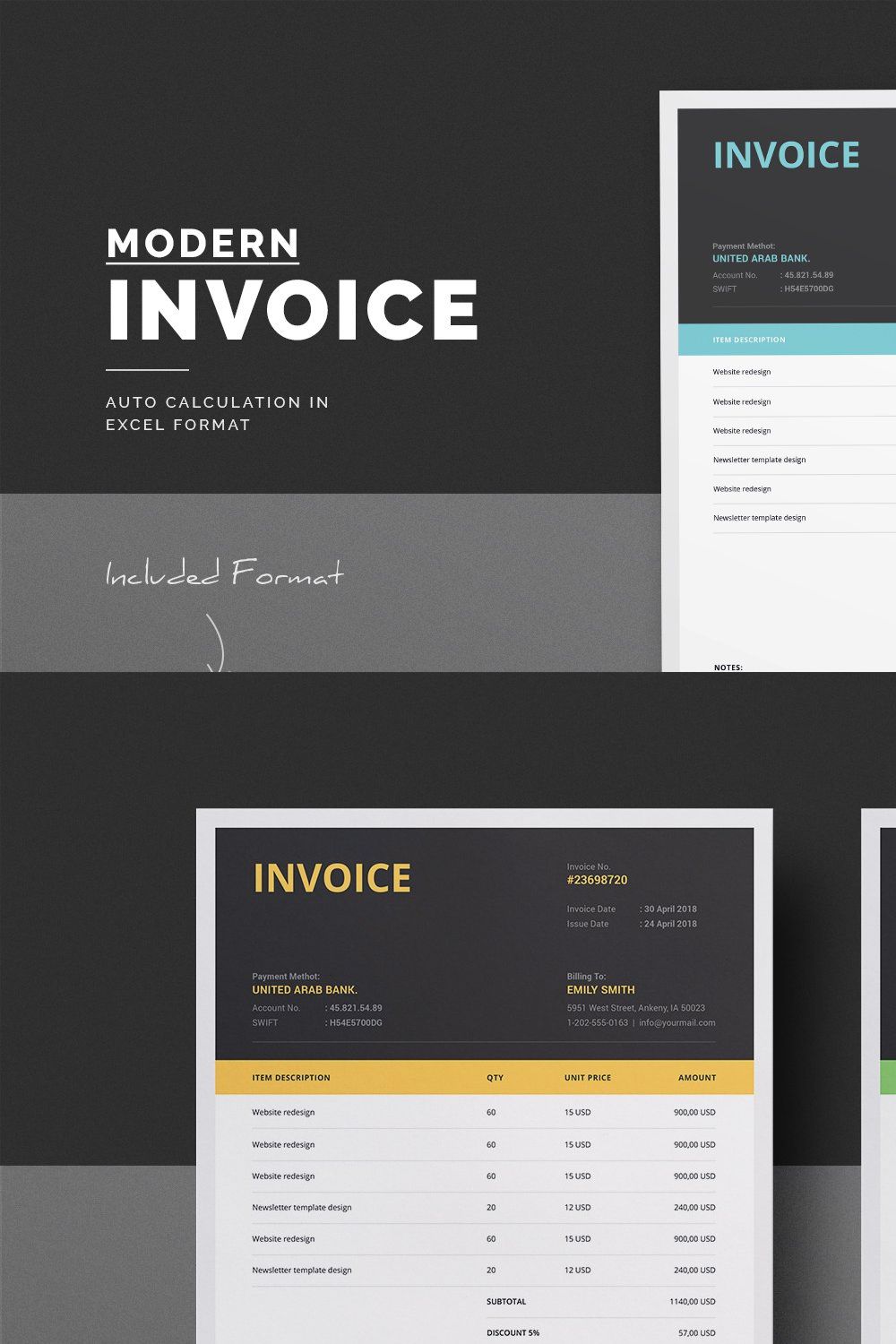 Invoice Template pinterest preview image.