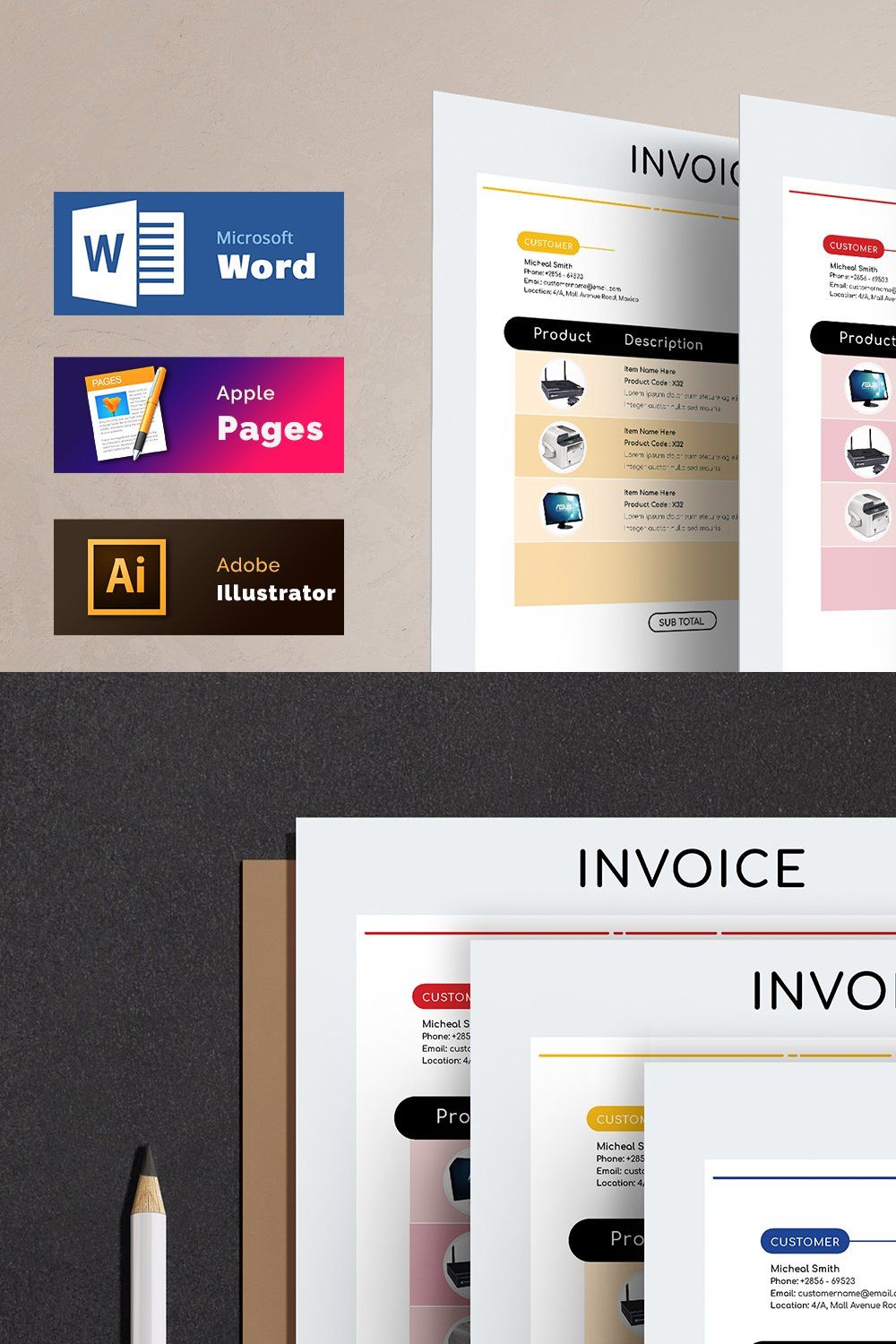 Invoice Template Ms Word Pages pinterest preview image.