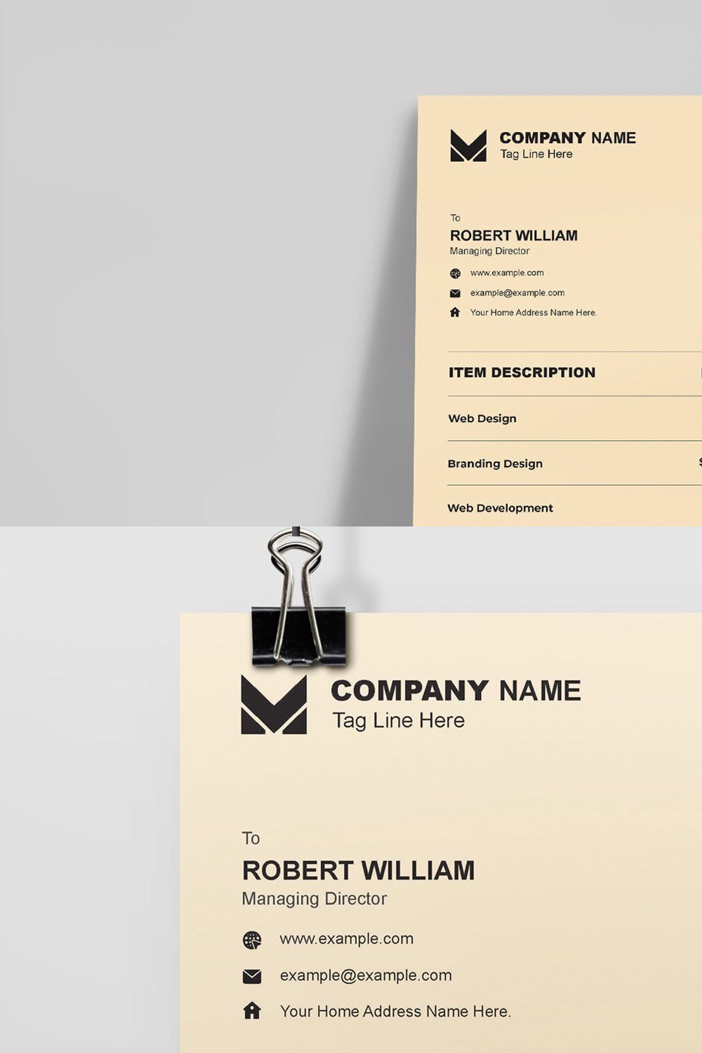 Invoice with Gold Gray Background pinterest preview image.