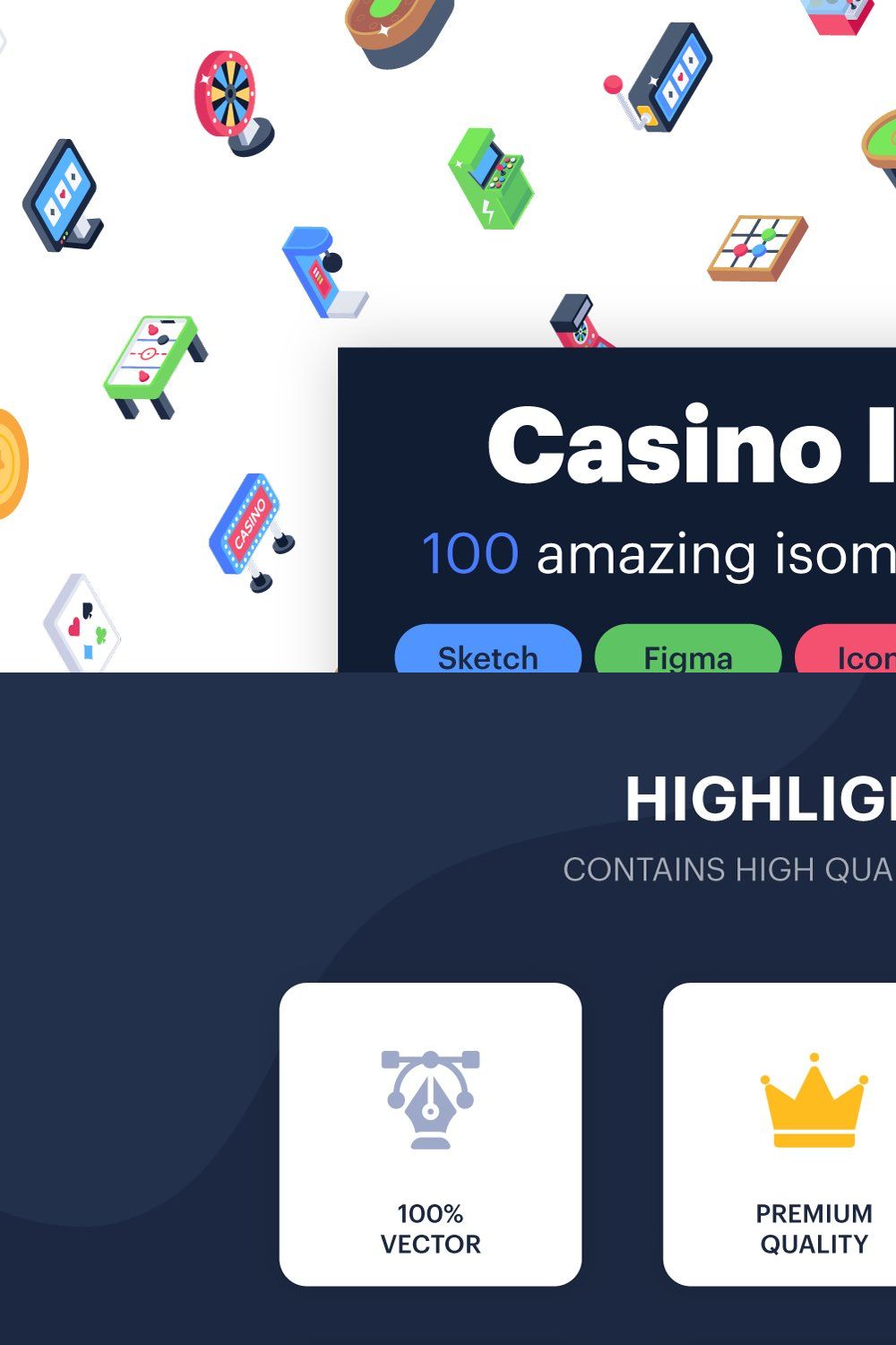Isometric Icons of Casino pinterest preview image.
