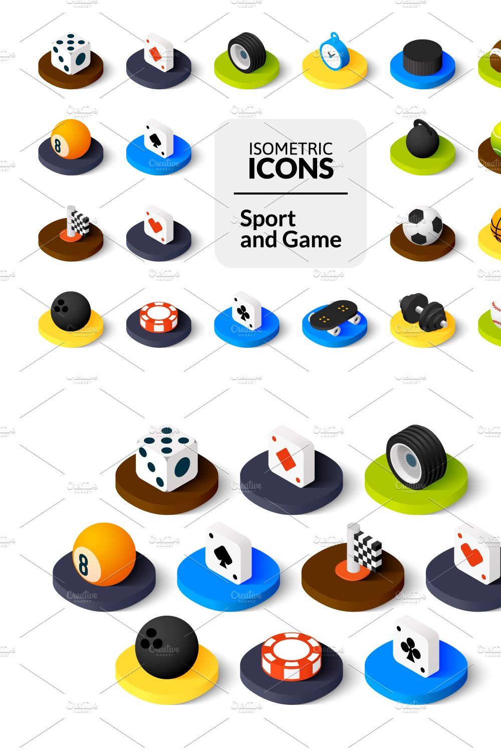 Isometric icons - Sport and Game pinterest preview image.