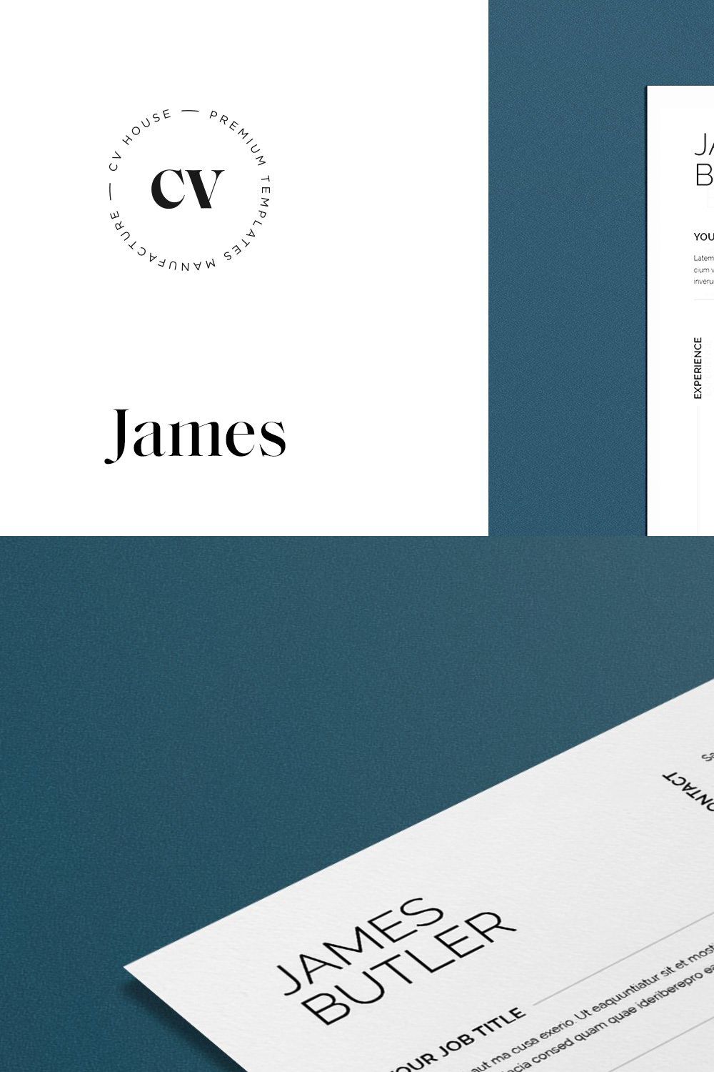 James | CV / resume template pinterest preview image.