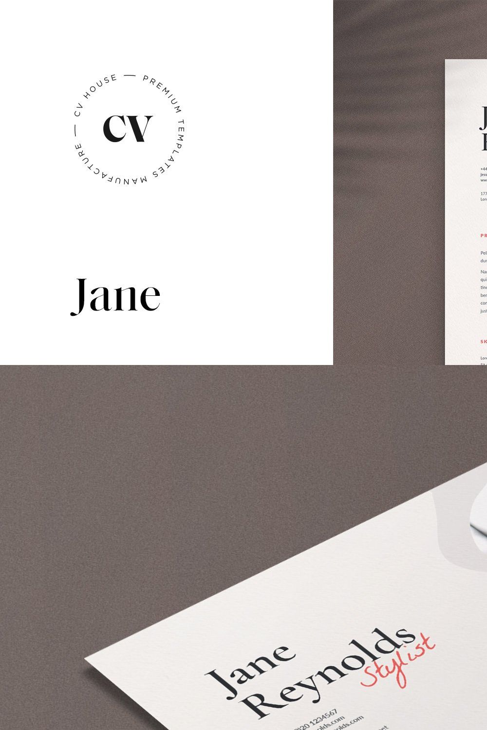 Jane | CV / resume template pinterest preview image.
