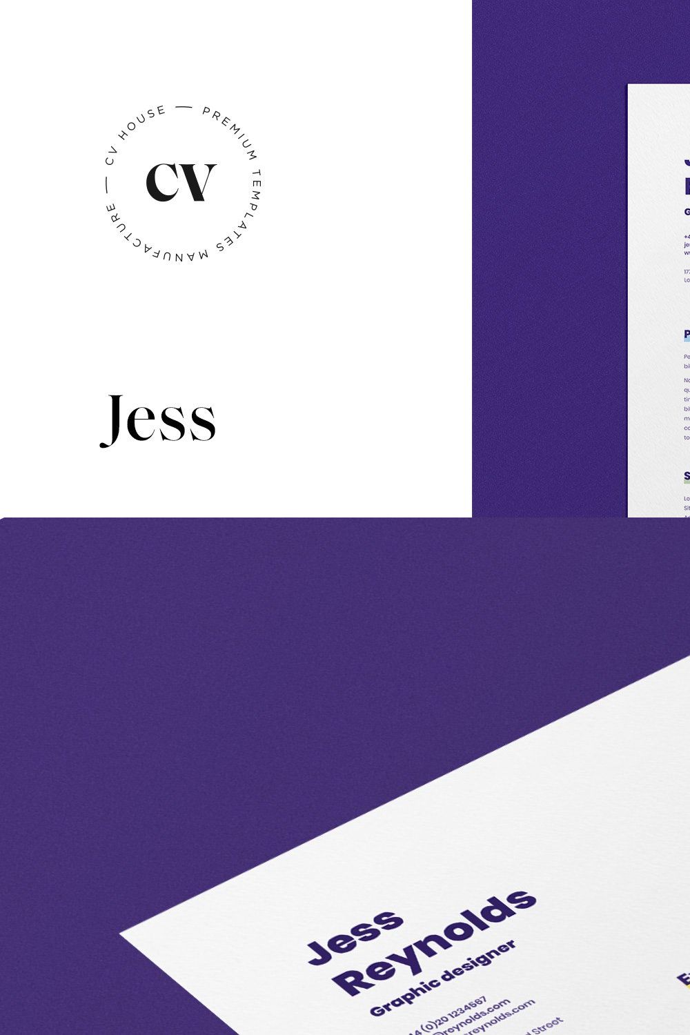 Jess | CV / resume template pinterest preview image.