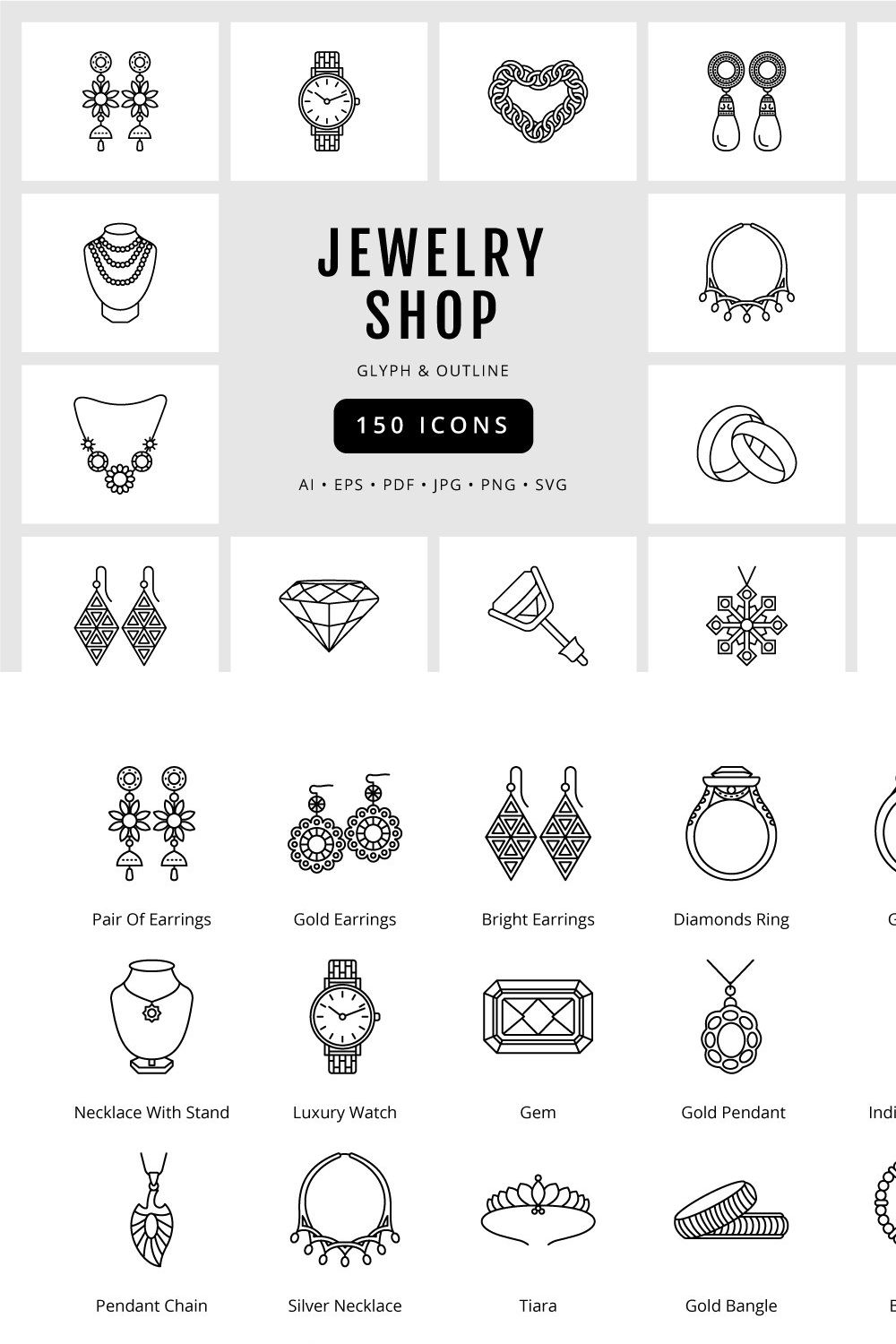 Jewelry Shop Unique 150 Icons pinterest preview image.