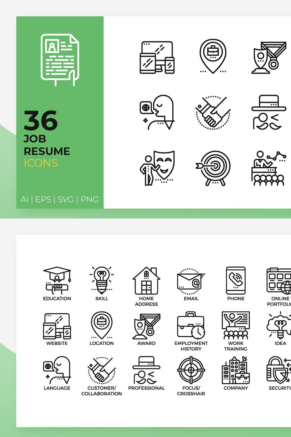 Job Resume Icons pinterest preview image.