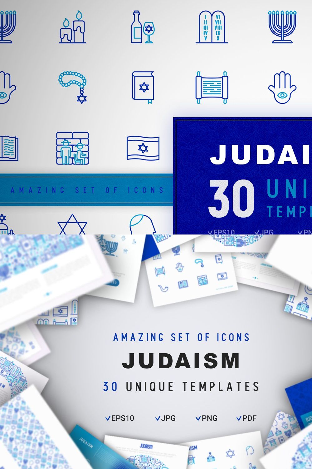 Judaism Icons Set | Concept pinterest preview image.