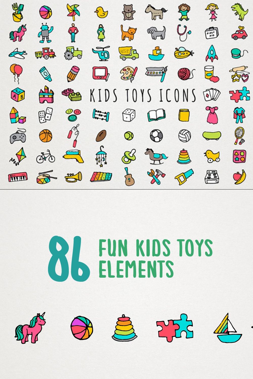 Kids Toys Icons Set pinterest preview image.