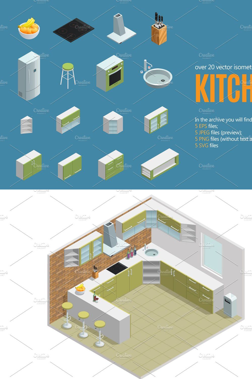 Kitchen Isometric Set pinterest preview image.