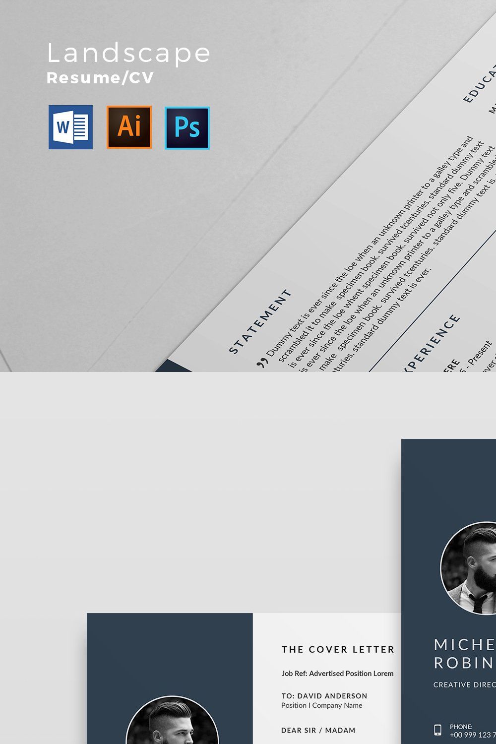 Landscape Resume/CV Template pinterest preview image.