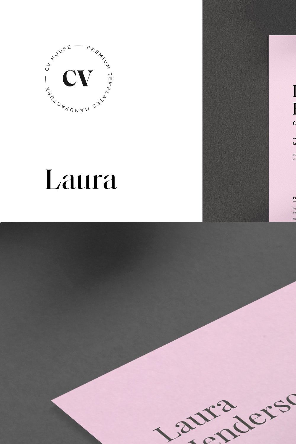 Laura | CV / resume template pinterest preview image.