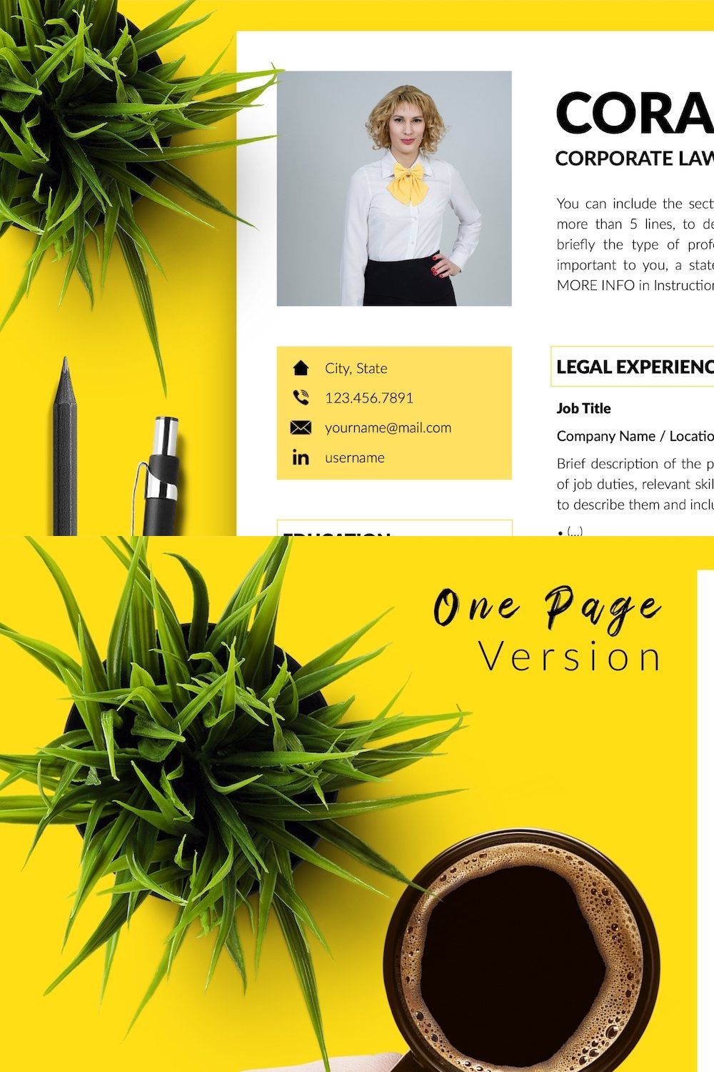 Lawyer CV Template / Resume - Cora pinterest preview image.