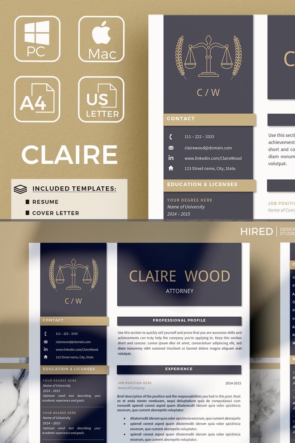 Lawyer Resume + Letter & References pinterest preview image.
