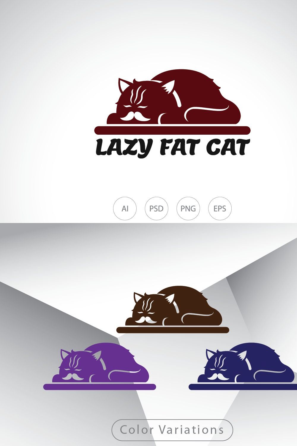 Lazy Fat Cat Logo Template pinterest preview image.