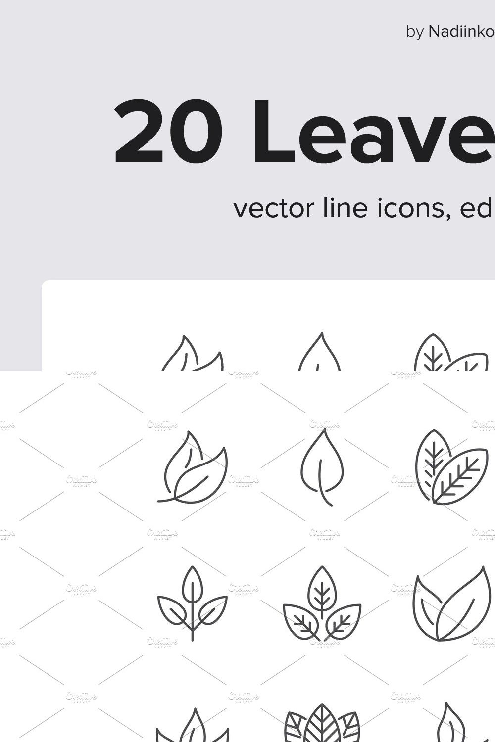 Leaves Line Icons pinterest preview image.