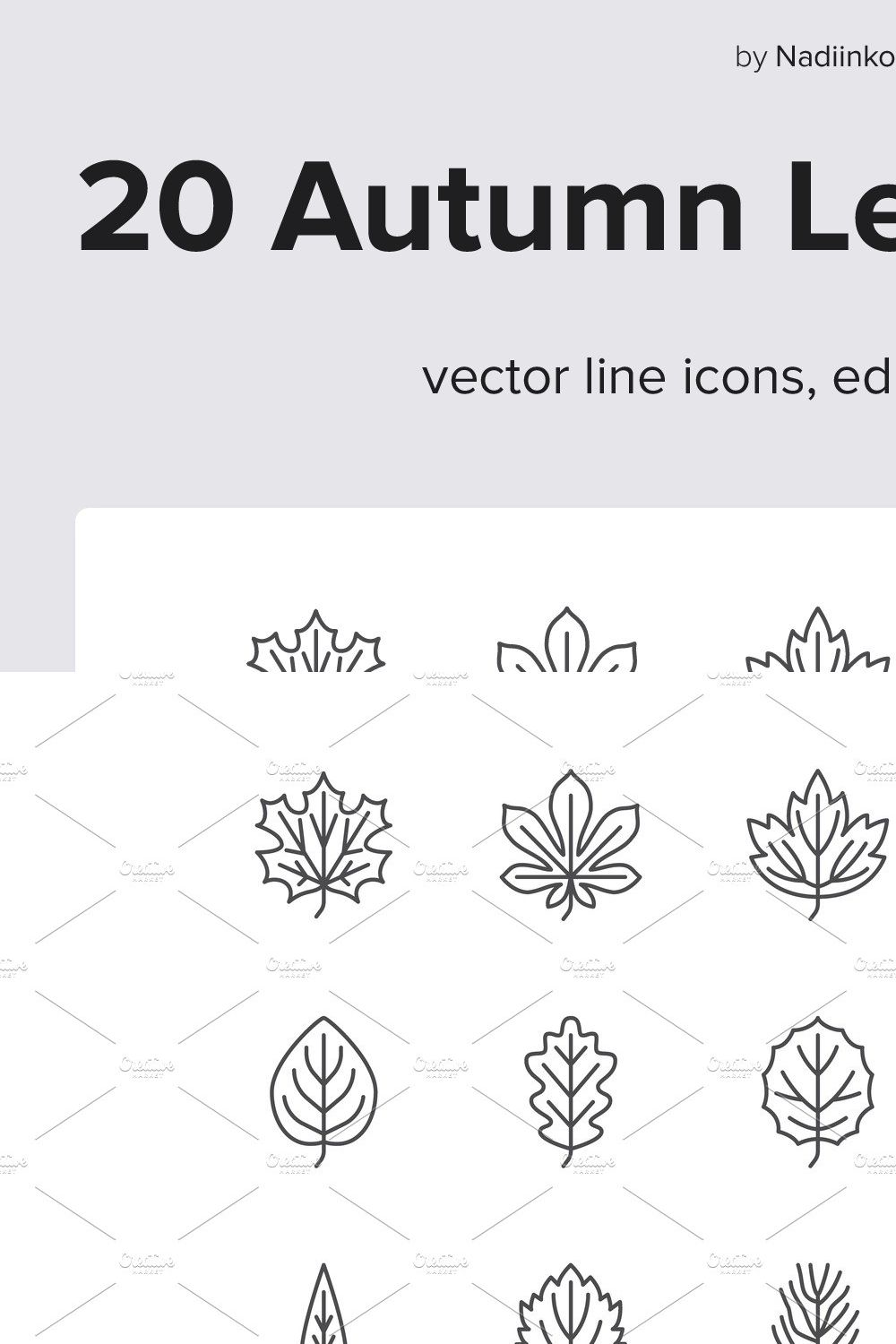 Leaves Line Icons pinterest preview image.