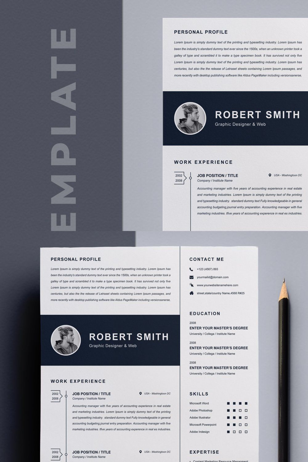 Lester | CV / resume template pinterest preview image.