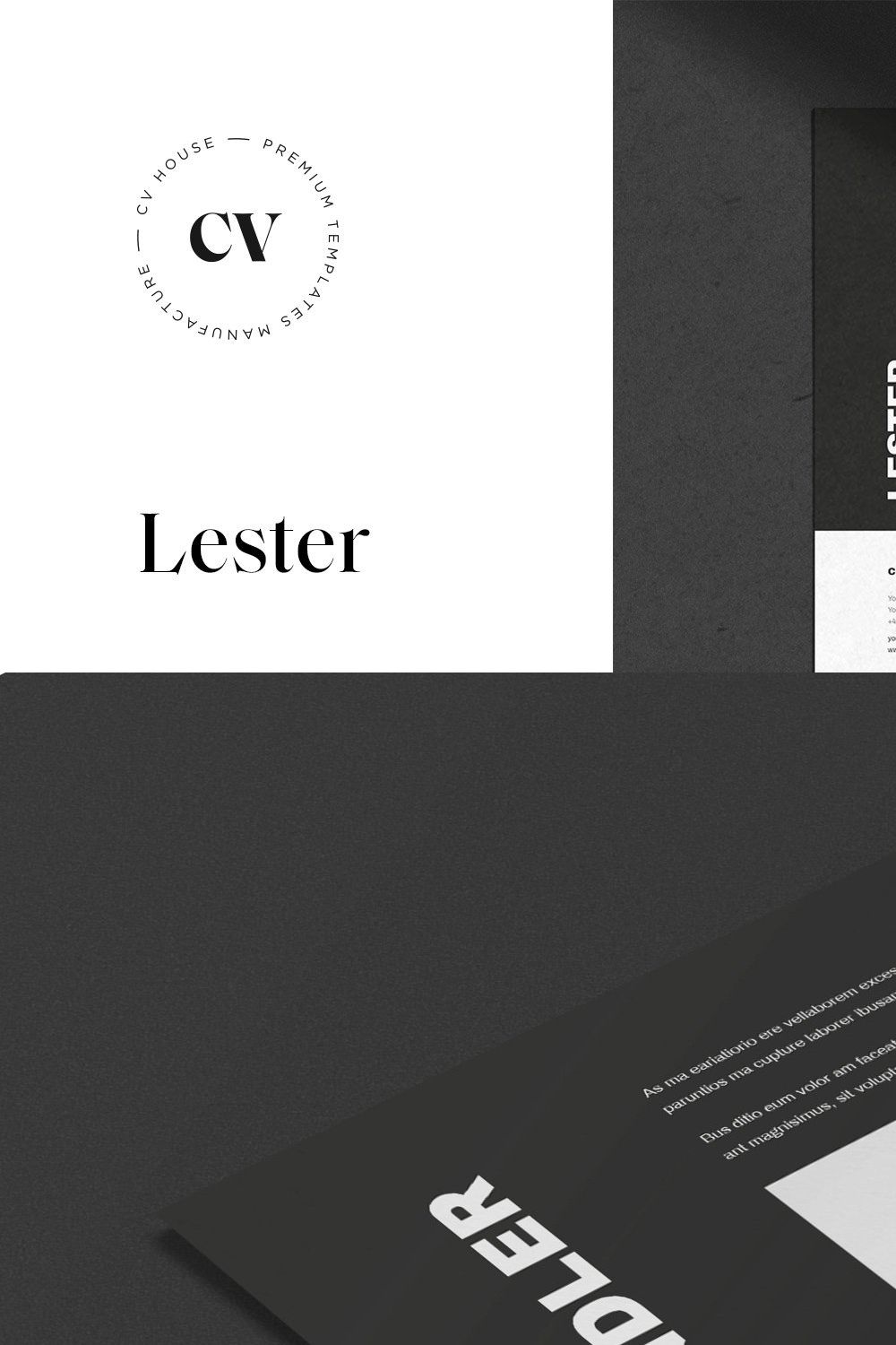 Lester | CV / resume template pinterest preview image.