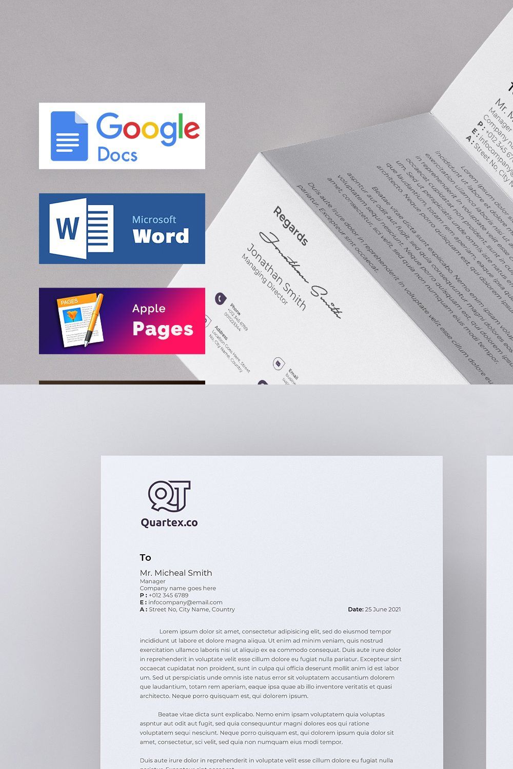 Letterhead Ms Word Google Docs Pages pinterest preview image.