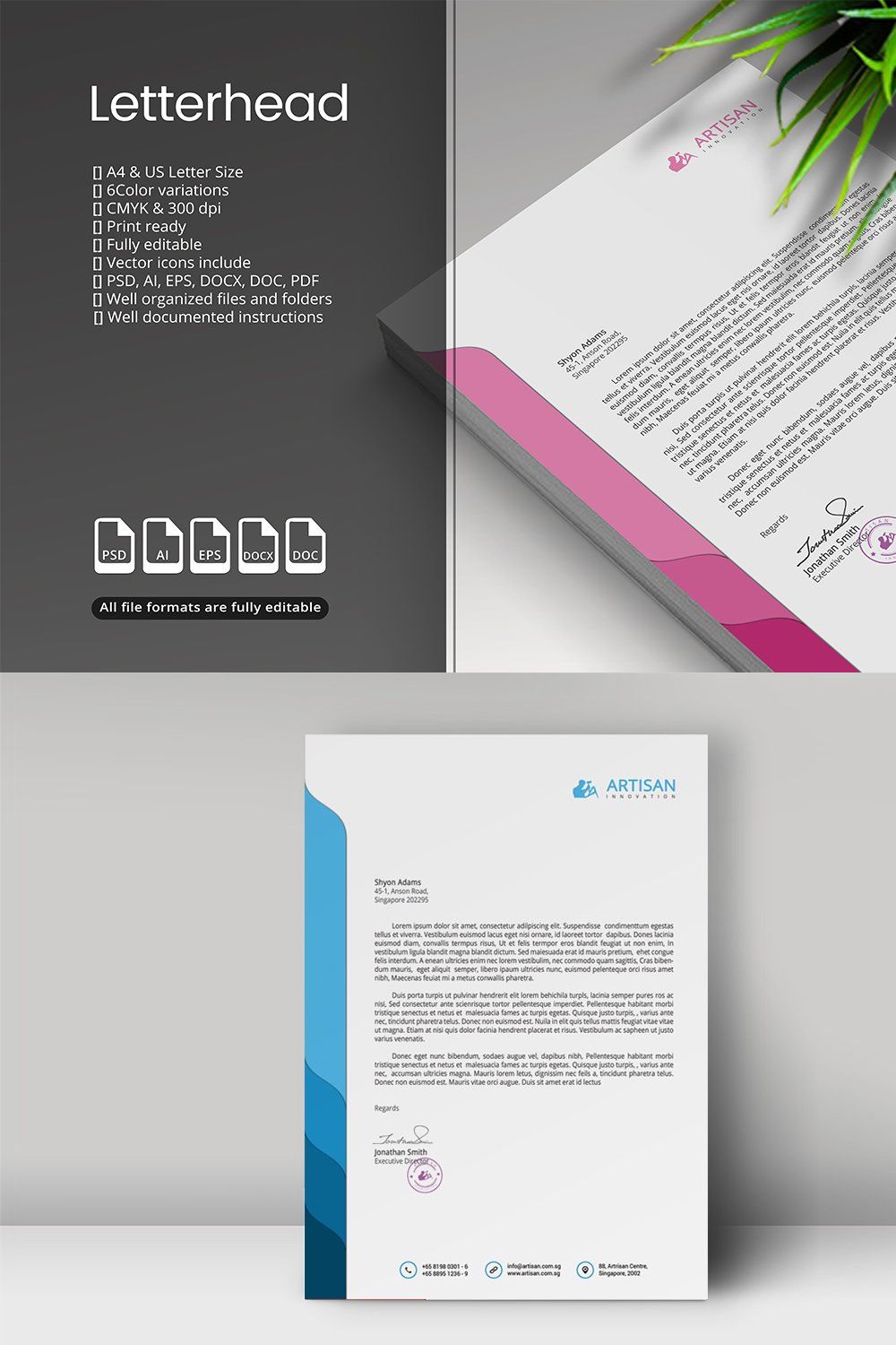 Letterhead Template pinterest preview image.