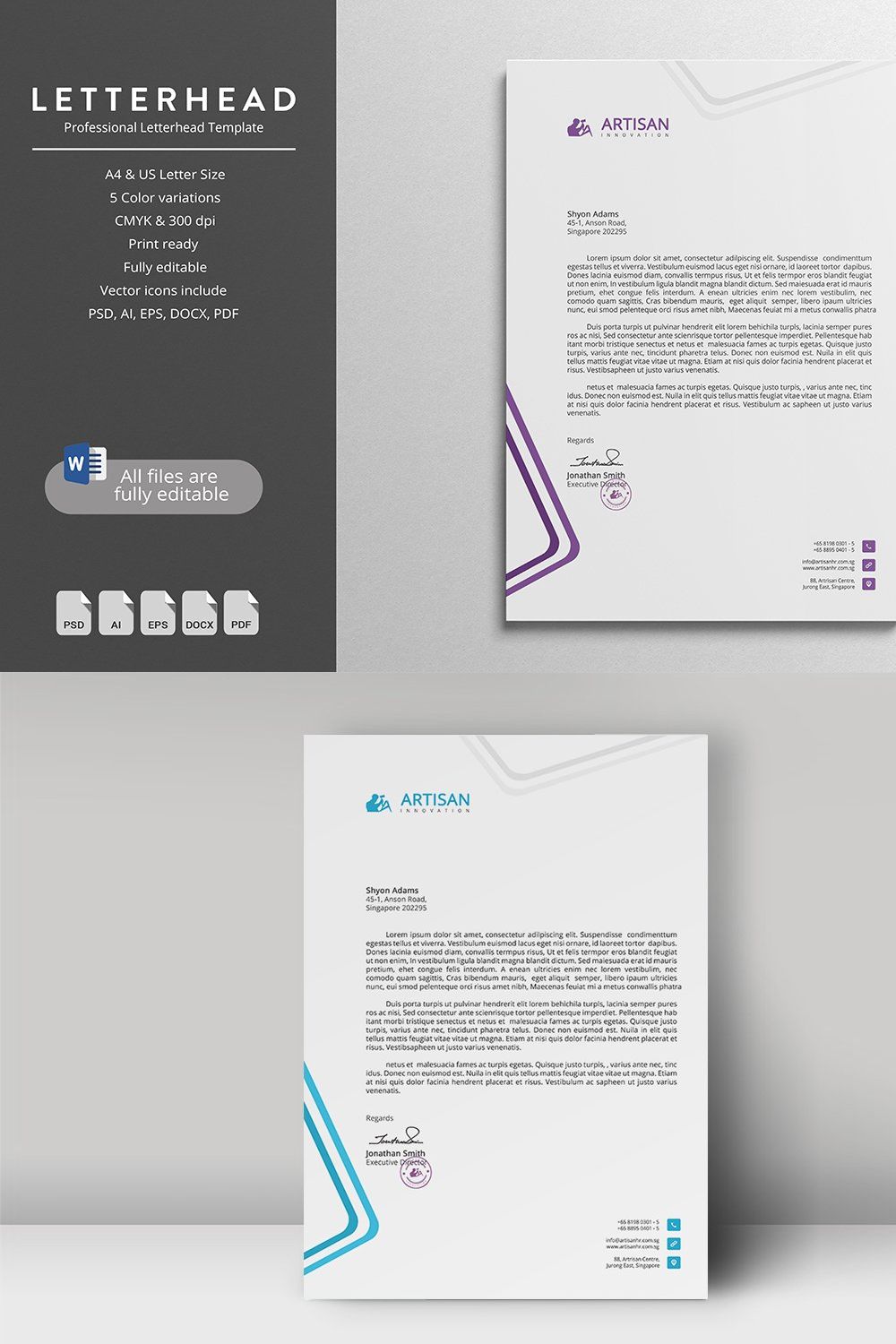 Letterhead Template pinterest preview image.