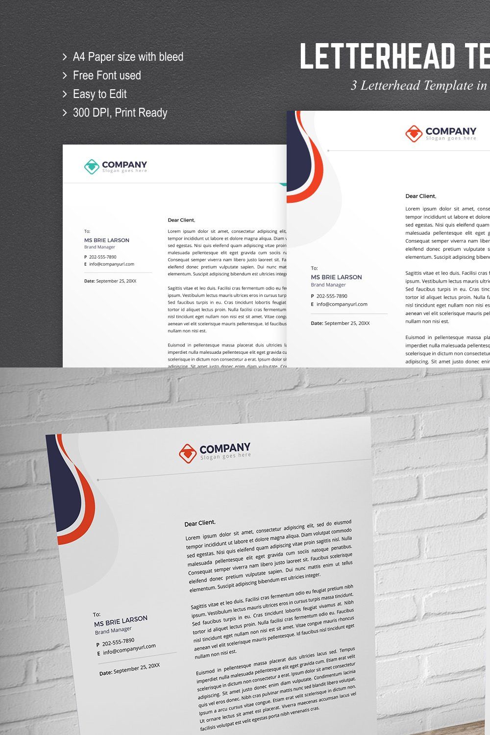 Letterhead Template v1 pinterest preview image.