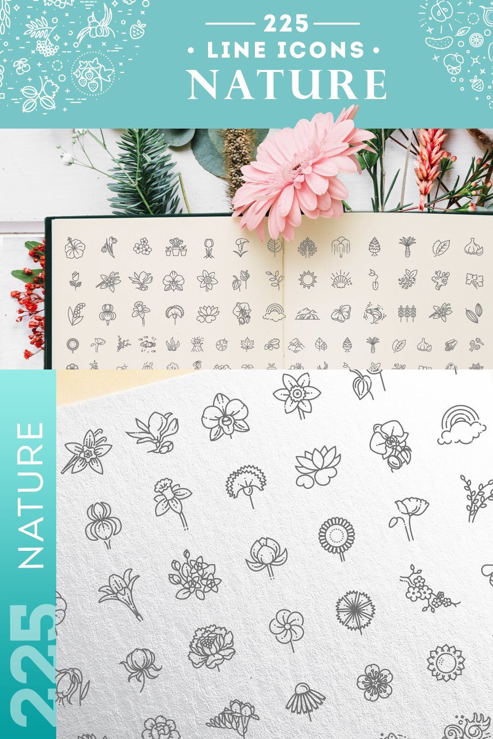 Line Nature concepts, Icons set pinterest preview image.
